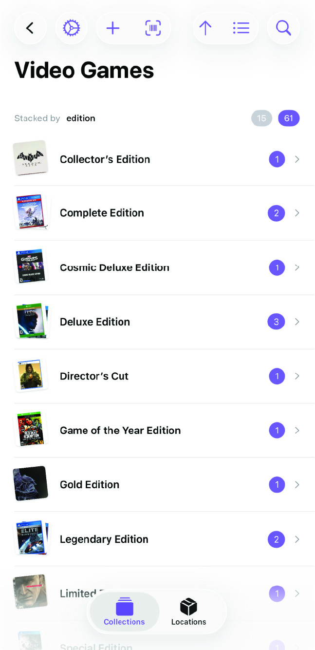 Collection Item stacked by edition view